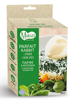 Poch&uacute;ťky pre psov parfait z kr&aacute;ličieho m&auml;sa so &scaron;pen&aacute;tom v smotanovej om&aacute;čke | Mavsy Freeze Dried Rabbit On A Spinach Pillow With Cream 50 gr