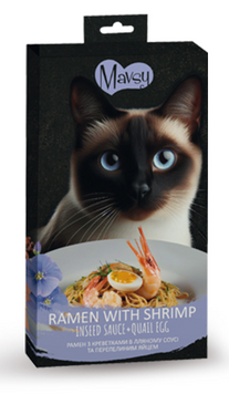 Poch&uacute;ťky pre mačky kr&eacute;mov&eacute; krevety v ľanovej om&aacute;čke s prepelič&iacute;mi vaj&iacute;čkami | Mavsy Cremy Ramen With Shrimp in Linseed Sauce 15 gr х 5 ks